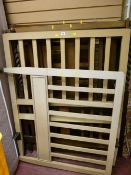 Pair of mahogany inlaid bed ends with irons and an oak barley twist pair plus a pair of painted