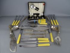 Quantity of EP and silver cutlery including two large King's pattern serving spoons, a fish slice