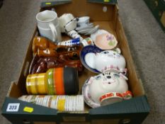 Three ceramic dog and cat string holders and other pottery by Sylvac, Melbaware etc