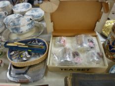 Boxed Sona plated teaset, associated trays and a quantity of loose cutlery etc