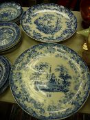 Four Minton's blue and white chargers, 38 cms diameter