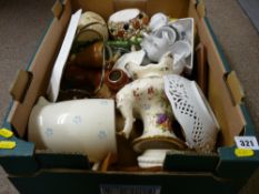 Mixed box of decorative china and metalware