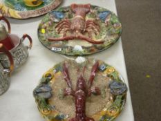 Two lobster and shell encrusted Palissy ware type plates, probably Portuguese