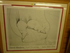 Framed poster print for David Hockney New Drawing Exhibition at Salts Mill Gallery, Yorkshire,