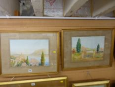 JAS GREIG watercolours, a pair - titled 'Lake Geneva' and 'Lake Maggiore', both signed by the