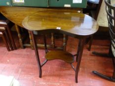 Kidney shaped occasional table with lower shelf and inlay