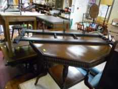 Octagonal occasional table with lower shelf and a barley twist oak hat and coat wall hanging rack