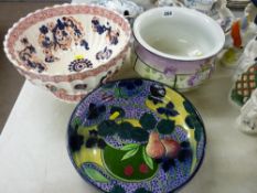 Hand painted Phoenix ware fruit bowl and one other with a Victorian ceramic potty