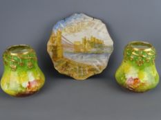 Early wall plate manufactured for J J Williams, Conwy depicting the Castle and Suspension Bridge and