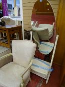 French style painted armchair and cheval mirror