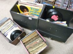 Four vinyl cases with an assortment of contemporary and other vinyl records including 45rpm
