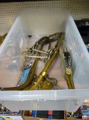 Horse hames, bits and a pair of bellows etc