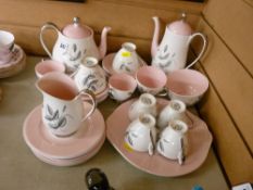 Queen Anne 'Harvest Pink' part tea and coffee service including lidded pots