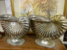 Two electroplate shell shaped wine coolers