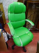 Snazzy green and white leather effect swivel office armchair