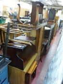 Three drawer desk, nest of three tables, entertainment unit, leather tooled top magazine rack/table,