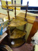 Walnut four shelf corner whatnot