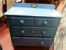 Blue painted pine two over two drawer chest