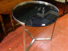 Modern metal and black glass topped occasional table
