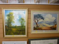 L ALBERT oil on board - a dirt road in a possibly African landscape and R PRICE well executed oil on