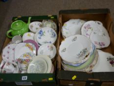 Two boxes of mixed china teaware and decorative wall plates