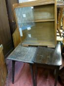 Polished wood bookcase cupboard of three shelves with front sliding glazed doors and a polished wood