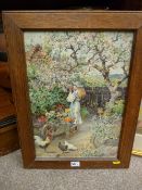 Pears print - young girl picking flowers with a Pears stamp