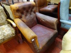 Vintage leather button back armchair