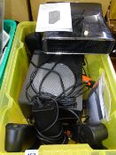 Tub containing XBox 360 and various Logitech speakers E/T