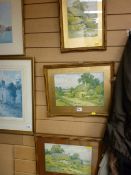 Three vintage prints - thatched cottages