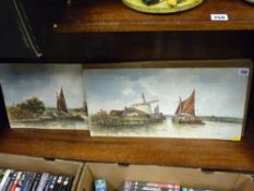 F WATSON watercolours, a pair - canal boat scenes