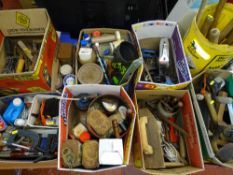 Large parcel in eight boxes and a tub of garage items including Stanley planes etc