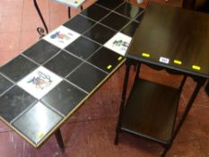 Mid Century tiled top coffee table and a mahogany two tier occasional table