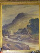 W ALLEN oil on canvas - river and mill scene with figure, 92 x 73 cms