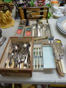 Quantity of boxed and loose EP cutlery