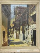 WHEELER framed oil on board - vintage European street scene
