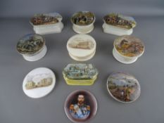 Collection of Prattware and other pot lids, most having their bases