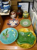 Parcel of mixed china including Sarreguemines, cinnabar type vase and other similar items