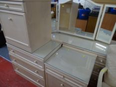 Modern bedroom suite of dressing table, two bedside chests and a three drawer chest