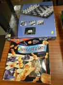 Boxed glass chess set and one other by Chad Valley