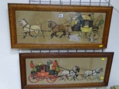 Pair of probably CECIL ALDIN vintage prints - coaching scenes, 26 x 69 cms