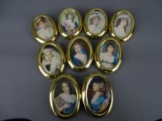 Collection of gilt framed oval cameo prints of classical ladies