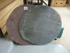 Two vintage slate circular crock pot lids