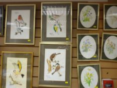 GWYNETH DYSON watercolours, four - garden birds and five still life etc
