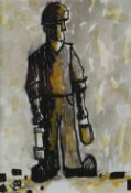 KARL DAVIES pencil and watercolour - study of a standing mine worker holding lamp, signed with