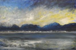 JOHN ROOSE EVANS oil on canvas - continental coastal scene, entitled verso 'Porto Pollenca, Majorca,