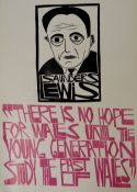 PAUL PETER PIECH unmounted linoprint - of statement by Welsh dramatist Saunders Lewis 'THERE IS NO