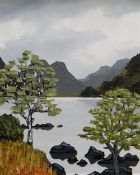 DAVID BARNES oil on board - lake scene, signed in full verso, 50 x 40cms