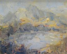 GARETH PARRY oil on canvas - mountainous landscape entitled verso on Martin Tinney Gallery label '