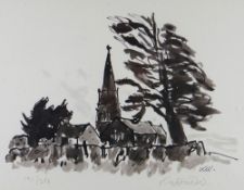SIR KYFFIN WILLIAMS RA limited edition (191/250) monochrome print - Anglesey church, signed fully in